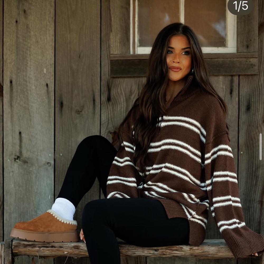 Promise Brown and White Striped Sweater